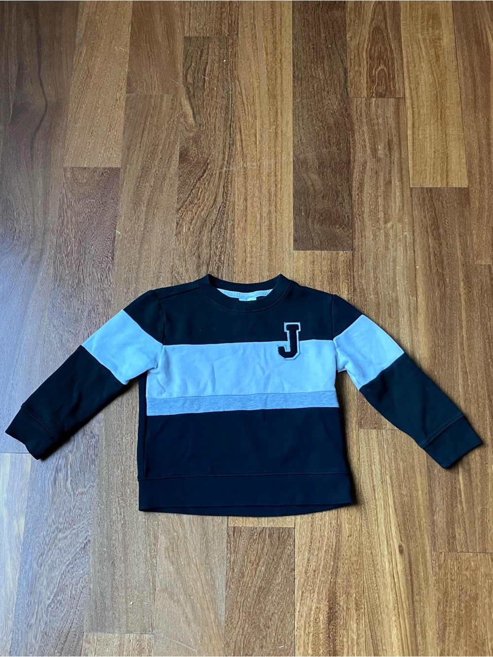 Kids Colorblock Crewneck Sweatshirt with 'J' Patch - Black & White